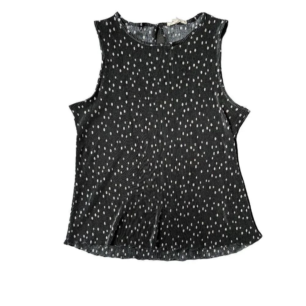 Above & Beyond Pleated Polka Dot Sleeveless Top Black White Relaxed XL
